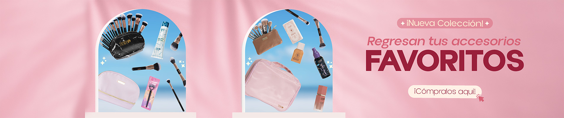 Colección de maquillaje Trendy con rubores, pestañinas y labiales